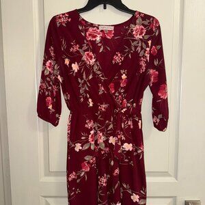 Women's Dream of Me Burgundy Floral Print Dress S M